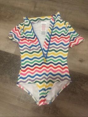 Mini Bode Girls Rainbow Wavy Stripe Zip-Front Swimsuit